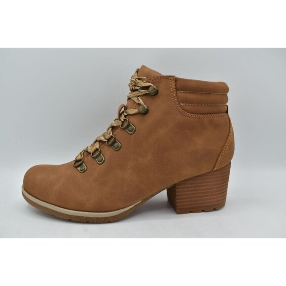 B.O.C By Born Womens Size 7 Alder Tan Nubuck PU Lace Up Heeled Booties Boots - Picture 7 of 12